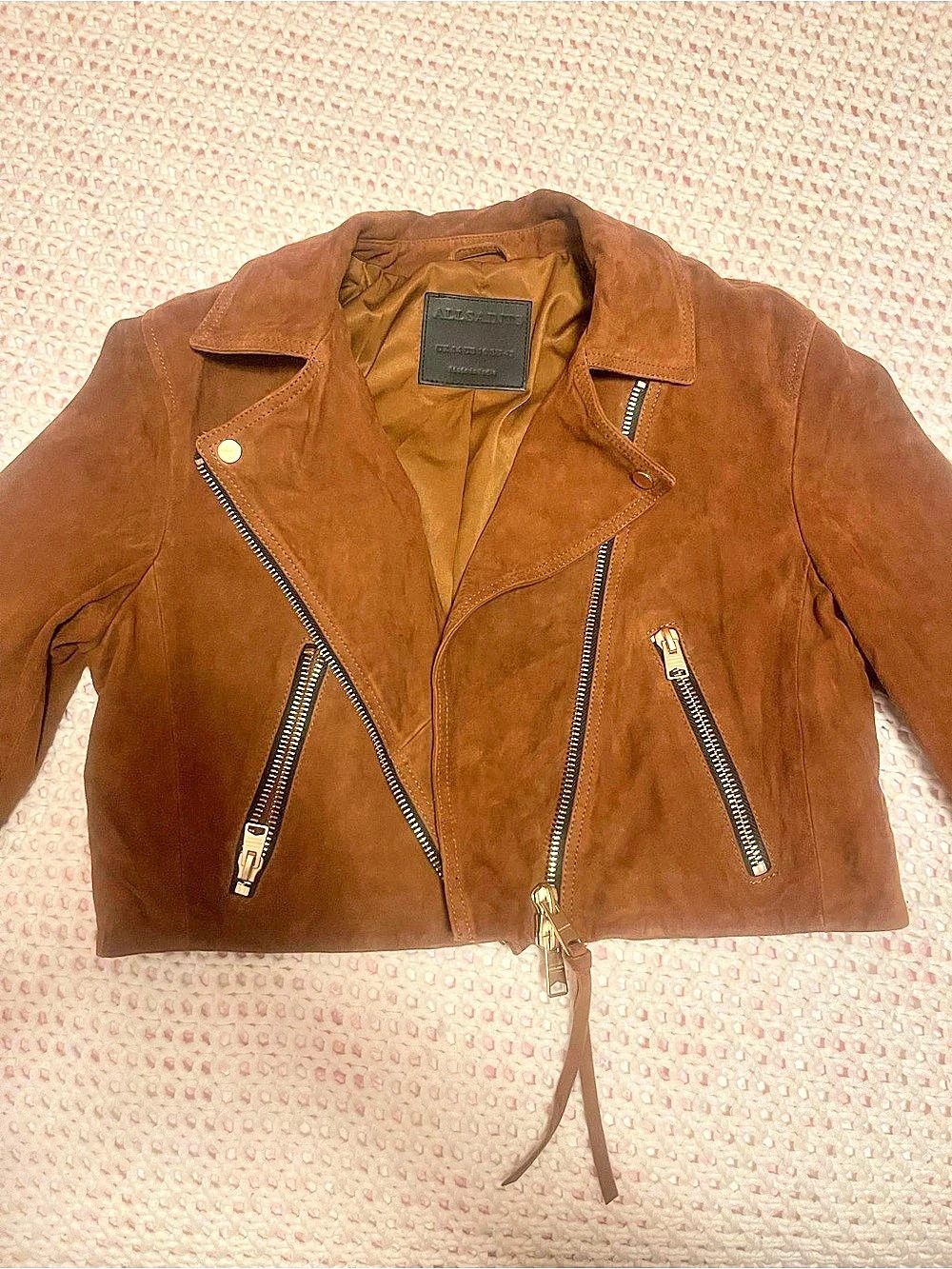 AllSaints Dalby Suede Biker Jacket Brown